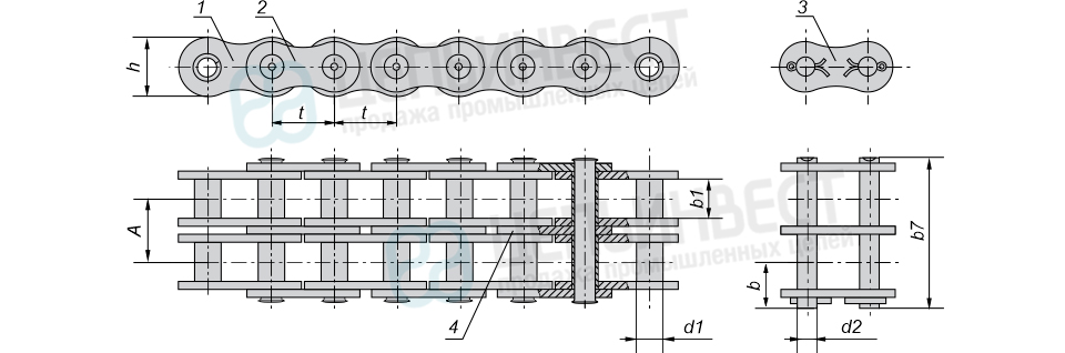 Втулочная цепь чертеж