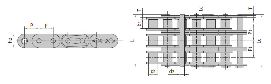 Роликовые цепи с прямым контуром пластин (B Series)